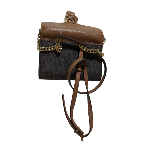 *New*Michael Kors Monogram Black & Tan Leather Crossbody Purse - Picture 3 of 16